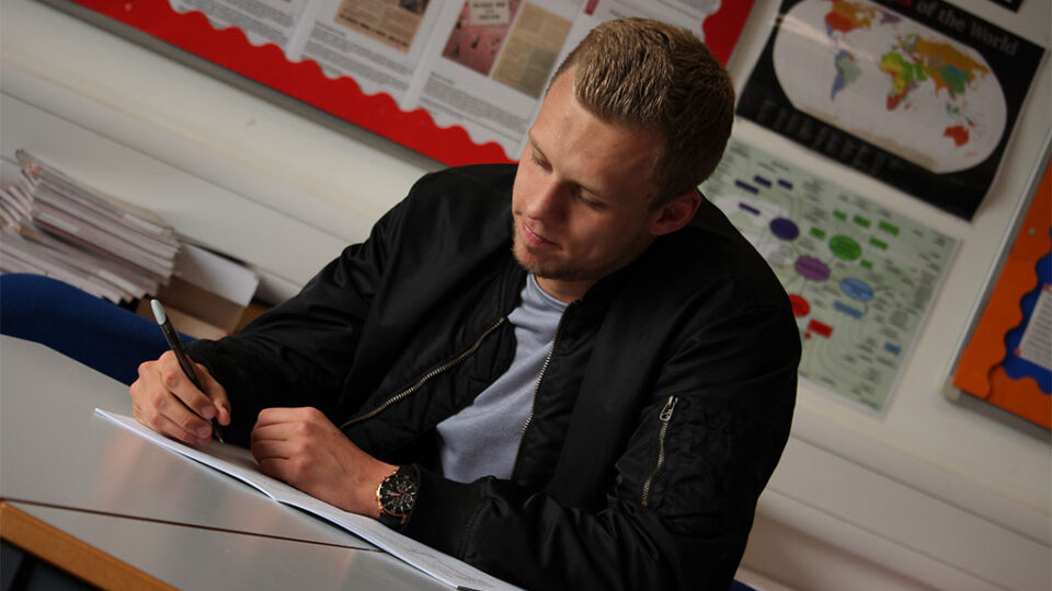 Photograph of a student studying.