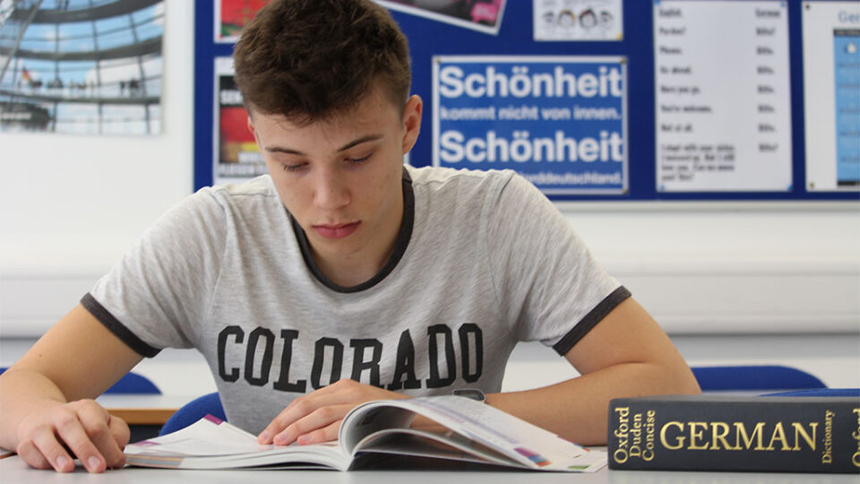 Photograph of a student studying German